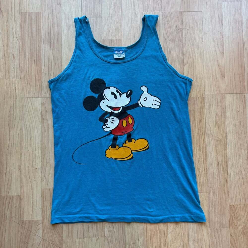 Vintage Mickey Mouse Walt Disney Productions Blue Tank Top Small
